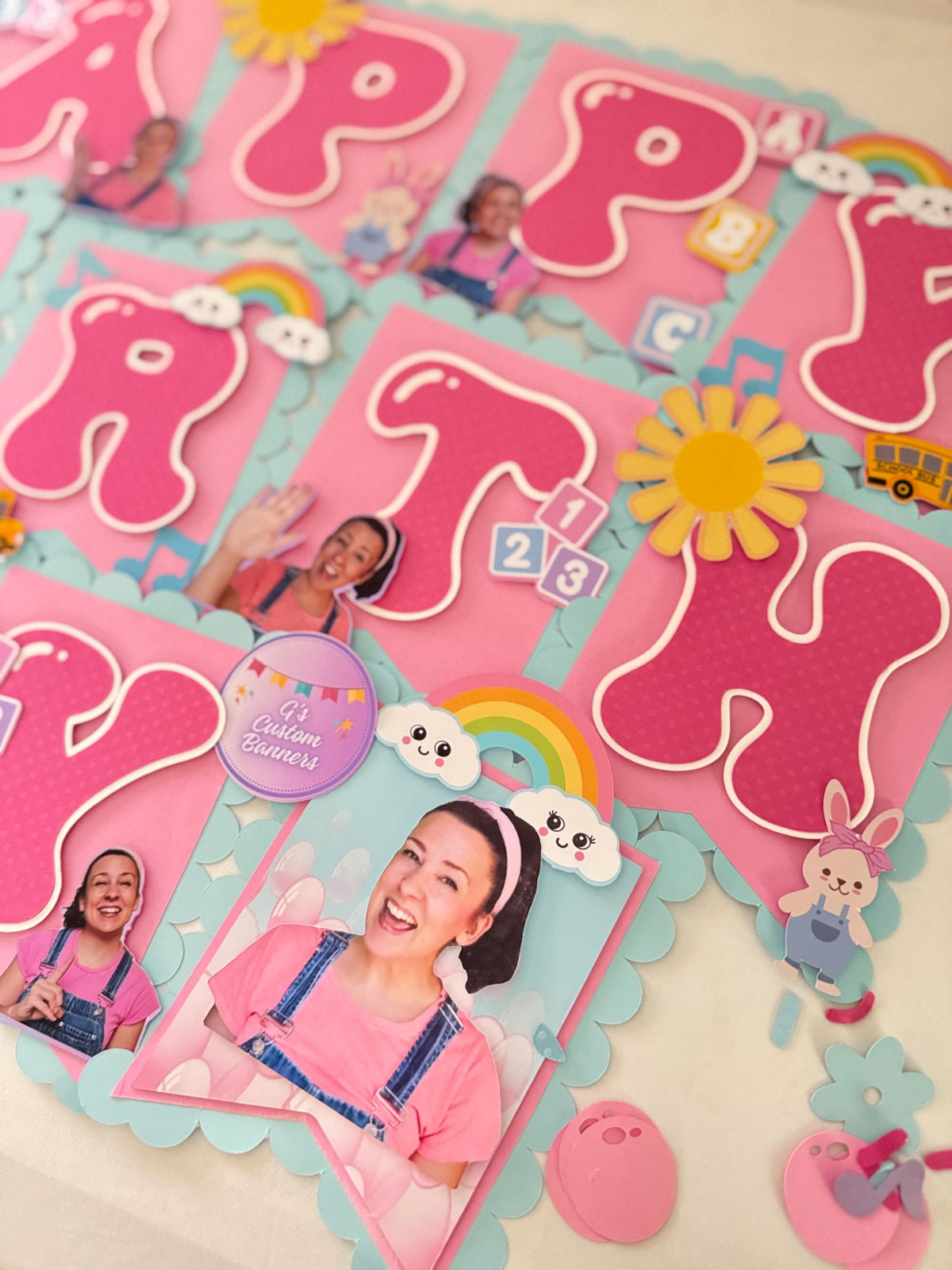 Pink and Blue Bubblegum Happy Birthday Banner