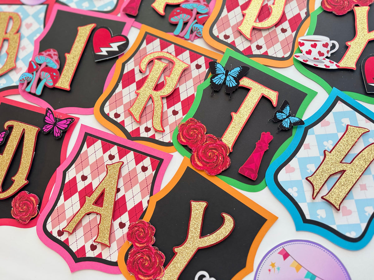 Villains Wonderland Theme Happy Birthday Banner