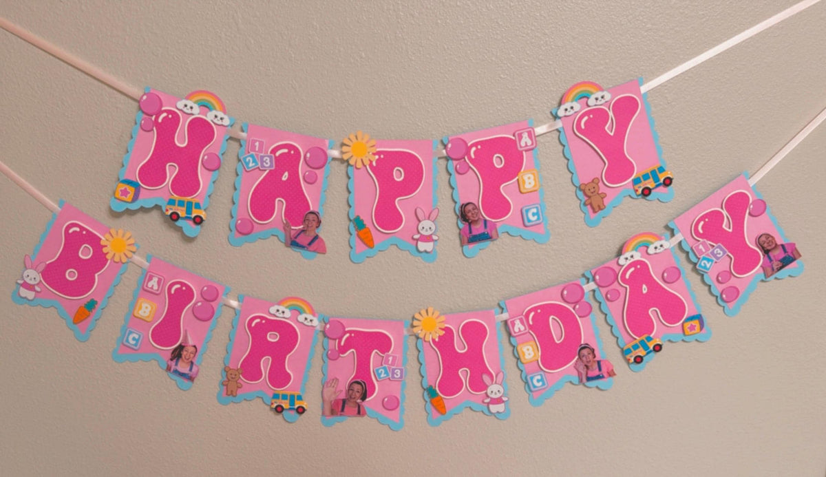 Pink and Blue Bubblegum Happy Birthday Banner
