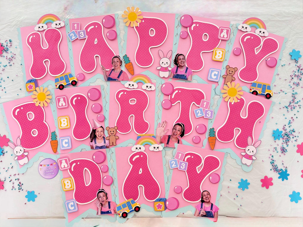 Pink and Blue Bubblegum Happy Birthday Banner