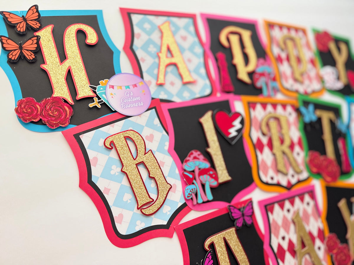 Villains Wonderland Theme Happy Birthday Banner