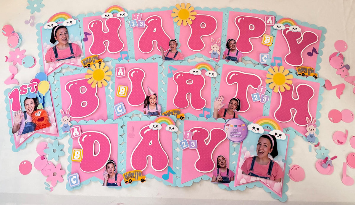 Pink and Blue Bubblegum Happy Birthday Banner